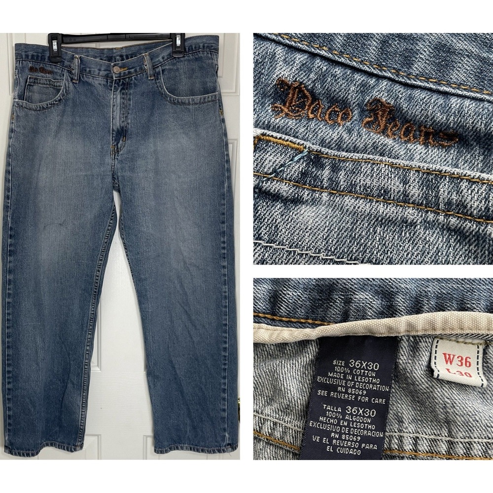 Paco Jeans Men 36x28 Medium Wash Straight Cotton Denim Blue Workwear Distressed